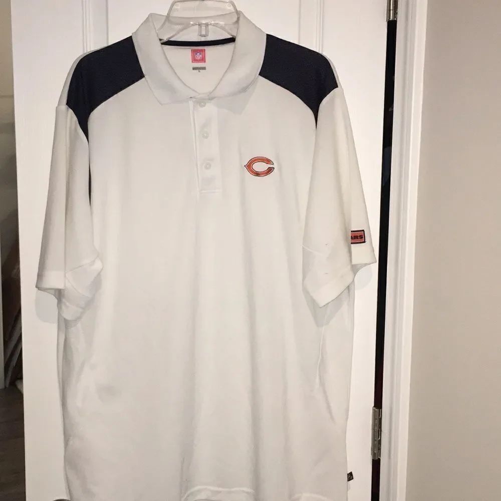 Worn white mens Chicago Bears NFL polo golf shirt w/marks Size L